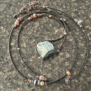 Sultry Minerals Pyrite Drop Beaded Necklace